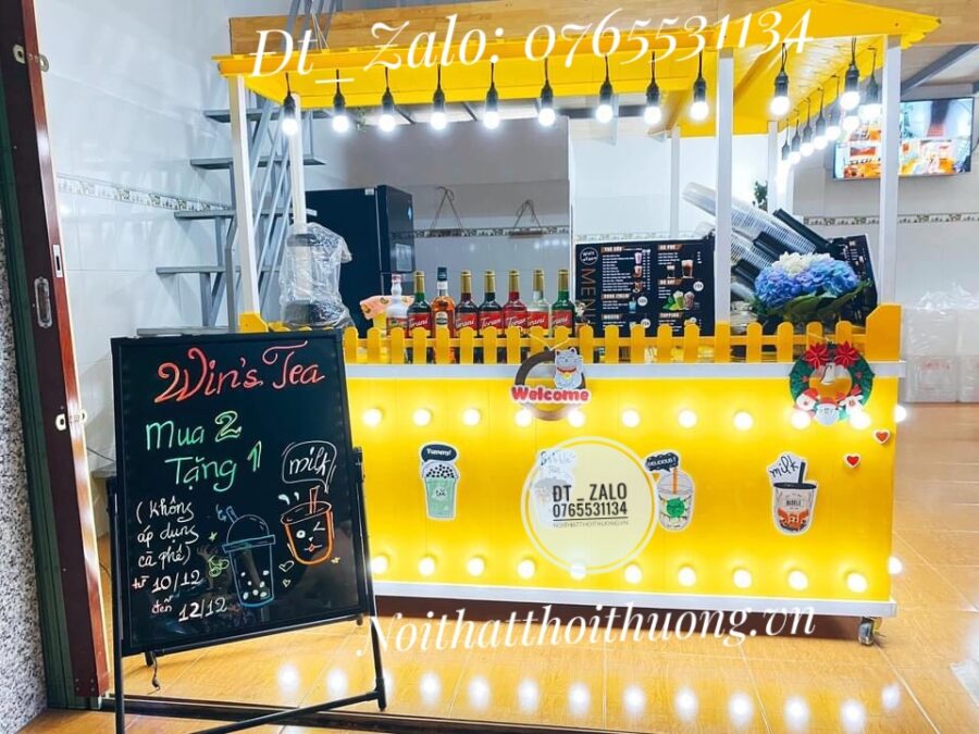 quầy bar quán trà sữa đẹp gỗ HCM