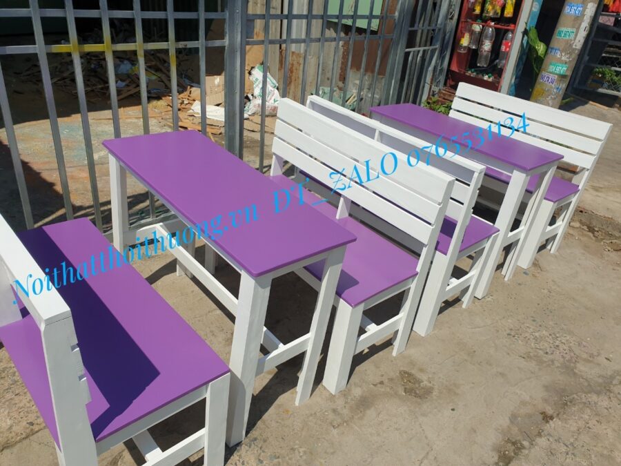 Bàn ghế băng dài gỗ trà sữa cà phê đẹp