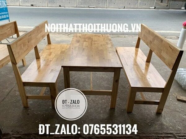 Bàn ghế cà phê dựa lưng băng dài gỗ HCM, Biên Hoà