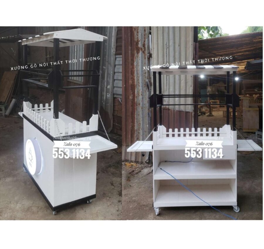Xe đẩy cà phê gỗ 1m có logo đẹp Long An, Tây Ninh, Thủ Đức, HCm