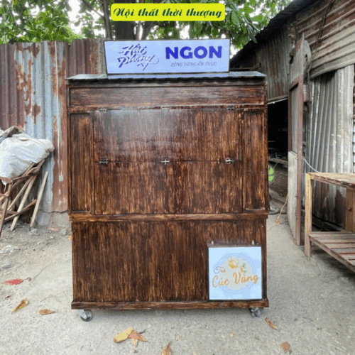 xe bán nước bằng gỗ